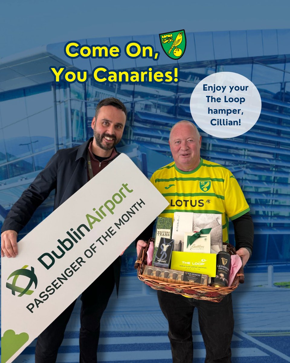 Meet Cillian 👋, our passenger of the month! 💛 If you know someone who uses and loves Dublin Airport, tag them in the comments 👀 #DublinAirport #NorwichCity #FootballFan