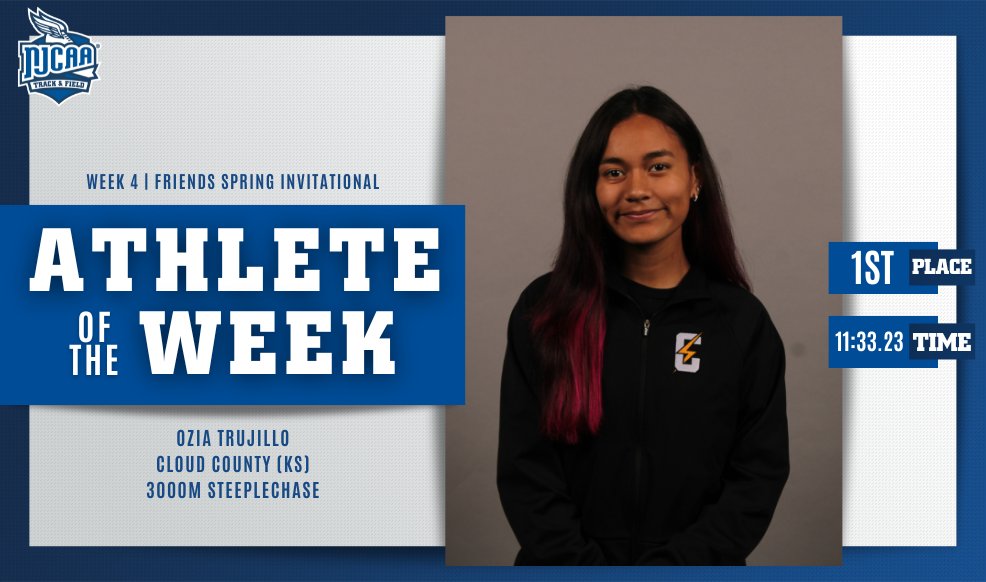 First Event ✅ First Place ✅ The #NJCAATF DI Women's Athlete of the Week is Ozia Trujillo! Trujillo earned first place in the 3000M Steeplechase in her first time running for @CCCCsports! 👟 #NJCAAPOTW