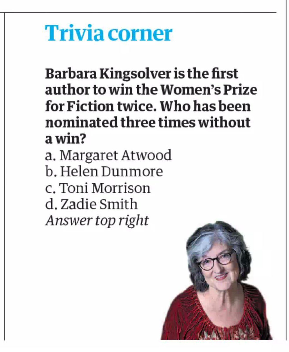 Spot the #womensprize in today’s @guardian trivia corner. Do you know the answer?