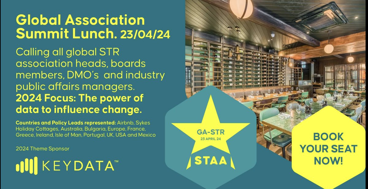 staa_uk's tweet photo. Short Stay Summit 2024 news…
We are hosting The Global Short Term Rental Associations Summit meet sponsored by @Key_Data_
Focussed on sharing knowledge, lessons & networking, if you head up an Association you need to be there.
#Association #WorkingTogether #BestPractise #Sharing