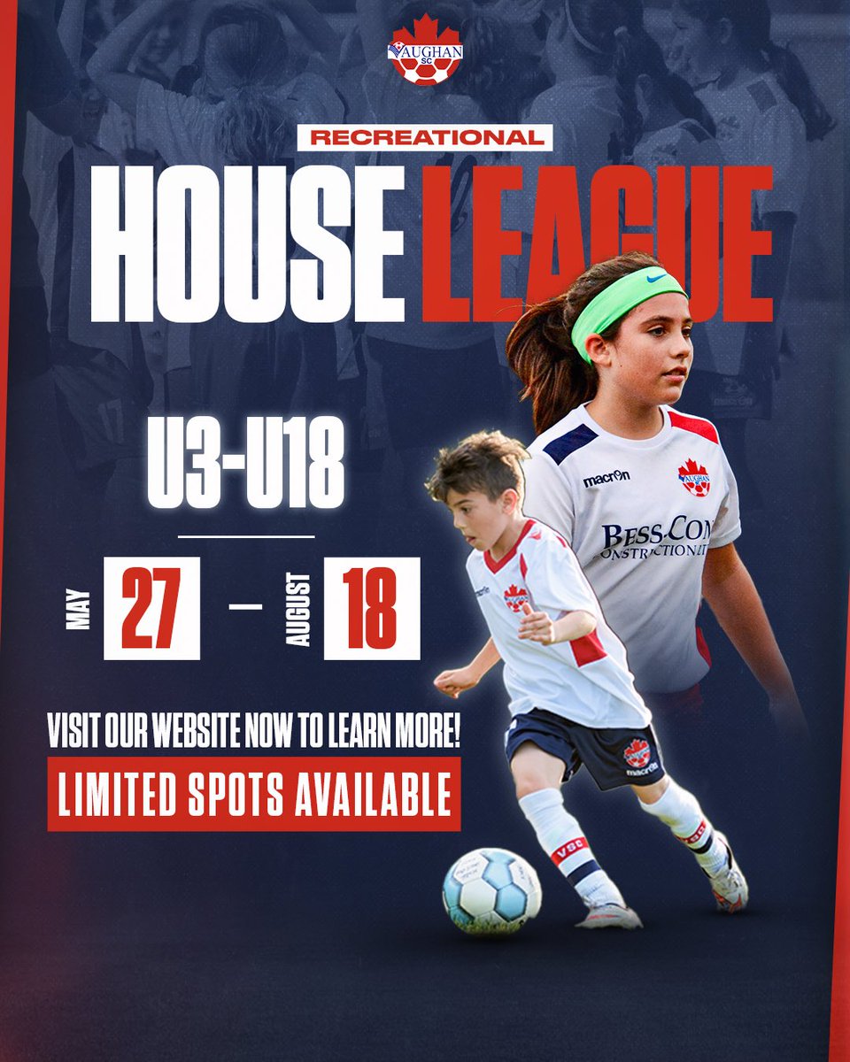 Summer House League Registration is still open! ☀️ Limited spots are available - be sure to secure your spot today and enjoy a summer full of fun - vaughansoccer.com/2020/03/12/hou… 🔥 Boys and Girls U3 to U18 are welcome! ⚽ #VaughanSoccer #SummerSoccer #WeAreVSC