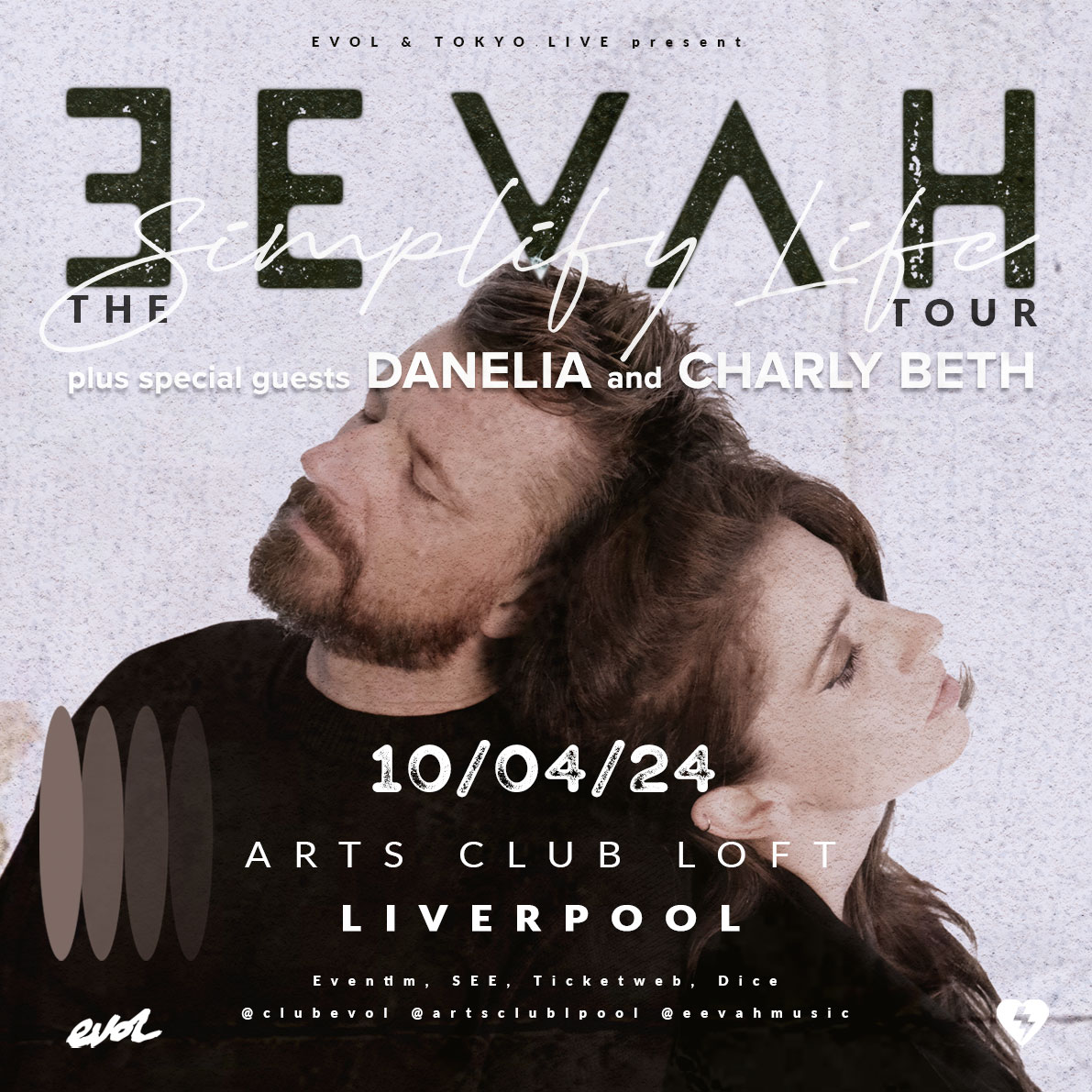 𝐓𝐎𝐌𝐎𝐑𝐑𝐎𝐖 @eevahmusic - made up of @embrace guitarist @RichardMcNamara and vocalist Nicole Hope Smith - kick off their UK tour here in Liverpool at @artsclublpool joined by special guests @itsmedanelia and Charly Beth. Get your tickets NOW: seetickets.com/event/eevah/ar…