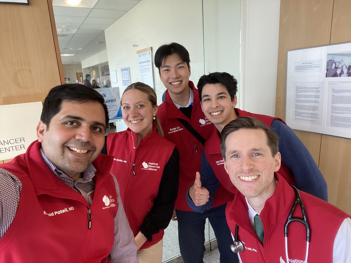 The research benign heme dream team @BIDMChealth , sporting our dashing red vests in clinic ! Thank you @lesllake #StopTheClot #NBCA