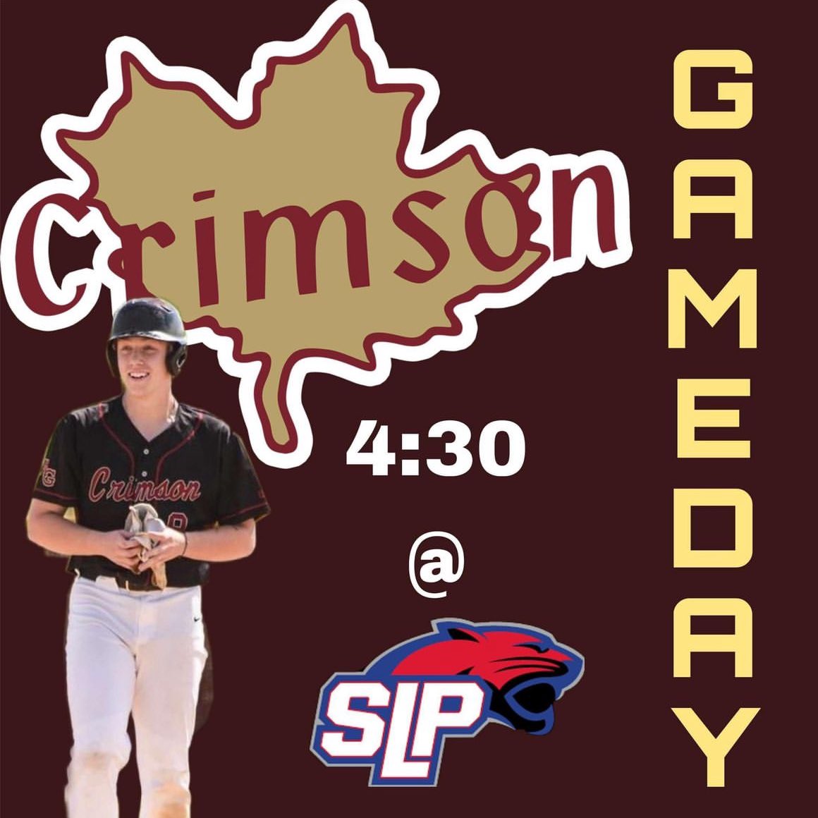 🍁 ⚾️ Gameday! @BaseballCrimson vs @SLPPantherBase ⏰ 4:30pm 📍 Spring Lake Park HS 🟢 “Maple Grove Crimson Varsity” #MakeItHappen #WHGBHF #CrimsonProud