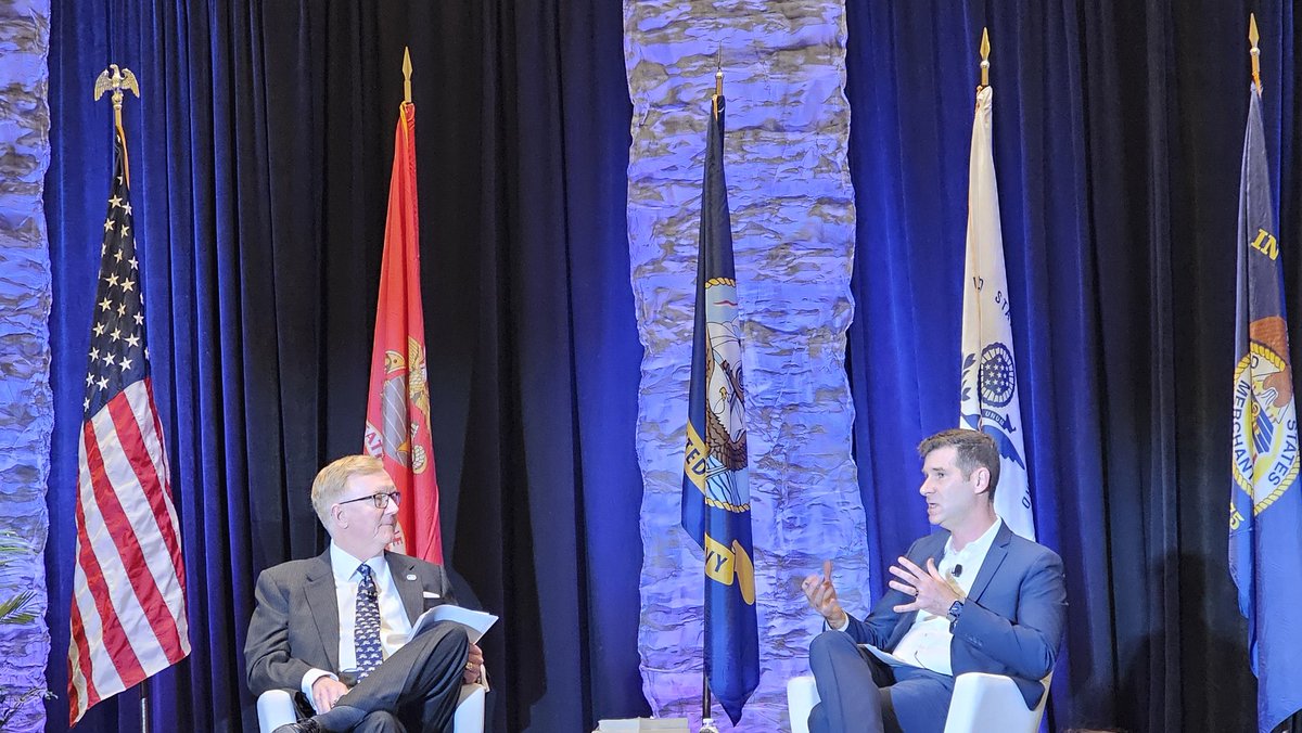 'Sometimes you want to prevent the future' That is Peter Singer author of famed novel 'Ghost Fleet' story of a war in digital age speaking with legendary sub Cmd @Admiral_Foggo at @NavyLeagueUS conf in DC. @navyleaguenyc #CaMMVetsMedia