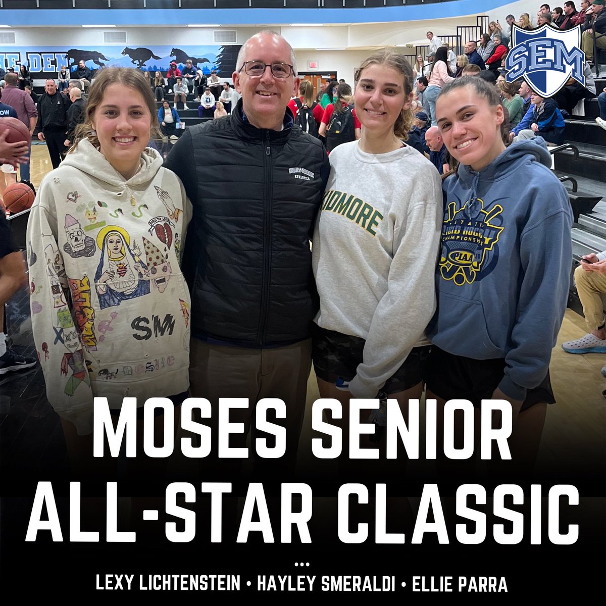 Wyoming Seminary seniors Lexy Lichtenstein, Hayley Smeraldi and Ellie Parra capped their high school girls basketball careers — with Sem head coach CJ Kersey in attendance — by playing in the Dr. George P. Moses Senior All-Star Classic. #GoBlueKnights