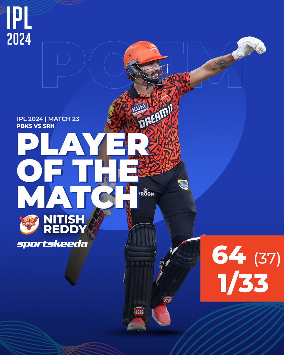 #IPL2024 23rd Match 🏏 #SunrisersHyderabad beat #PunjabKings by 2 Runs #SRH - 182/9 #PBKS - 180/6 Player of the Match - #NitishKumarReddy (37 Balls 64 & 1/33) #IPL24 #PBKSvSRH #PBKSvsSRH #IPLonJioCinema #IPLonStar #CricketTwitter