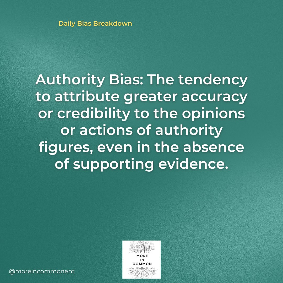 Authority Bias: The tendency to attribute greater accuracy or credibility to the opinions or actions of authority figures, even in the absence of supporting evidence.

#workplaceculture #workplacewellbeing #selfleadership #leadershipskills #selfawareness