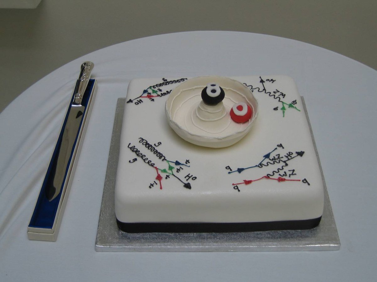 The 80th birthday cake for British theoretical physicist Peter Higgs, famous for the Higgs boson, was most extraordinary, featuring particle diagrams showing some of the modes by which his eponymous particle might be produced in collisions, along with the 'sombrero potential'