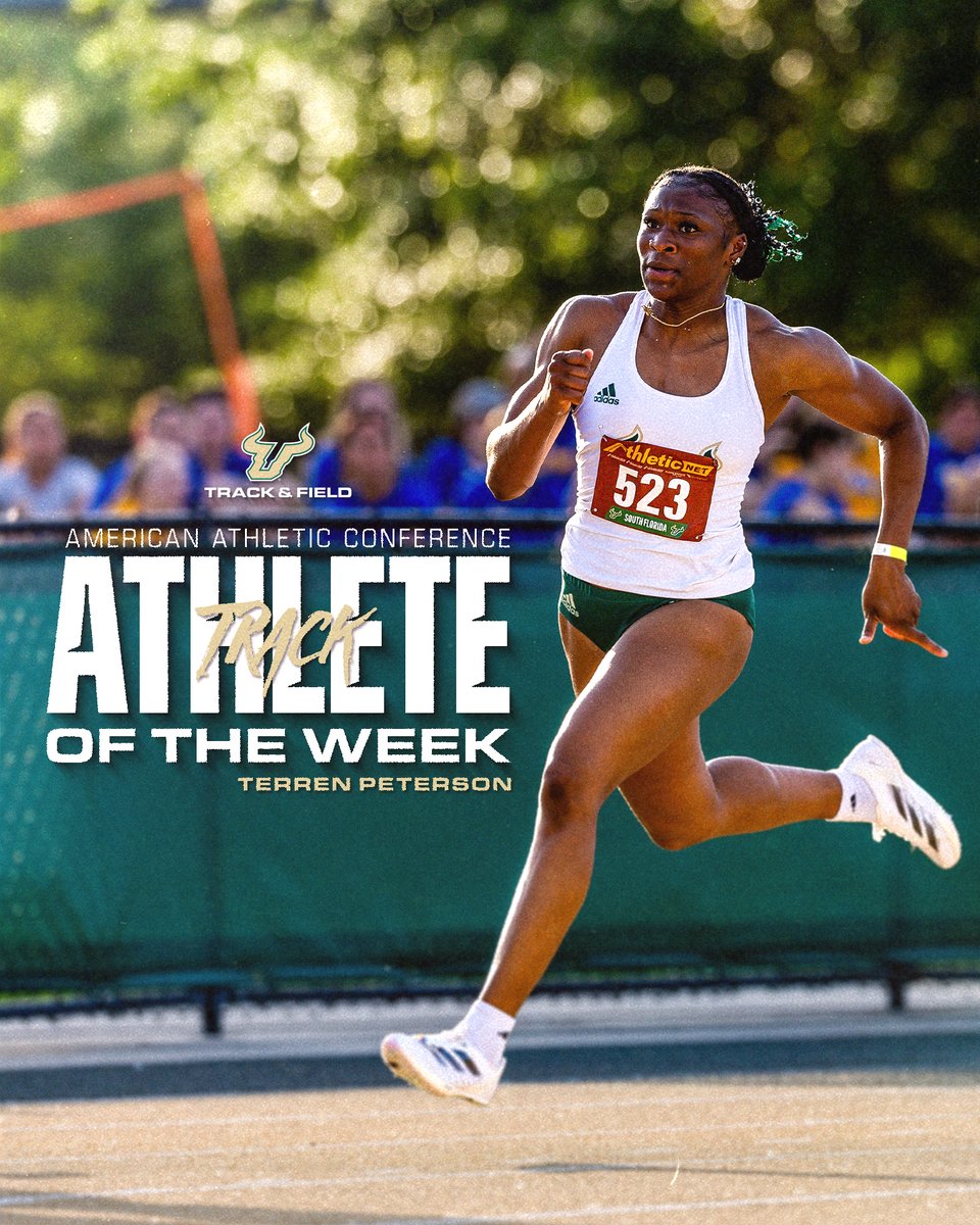 Terren Peterson stand up! Peterson wins AAC women's track athlete of the week after running a conference-leading time in the 400m dash (52.93), good for the 26th-best time in the NCAA this year! #HornsUp🤘