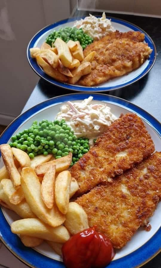 Fish, Chips, Peas and Coleslaw