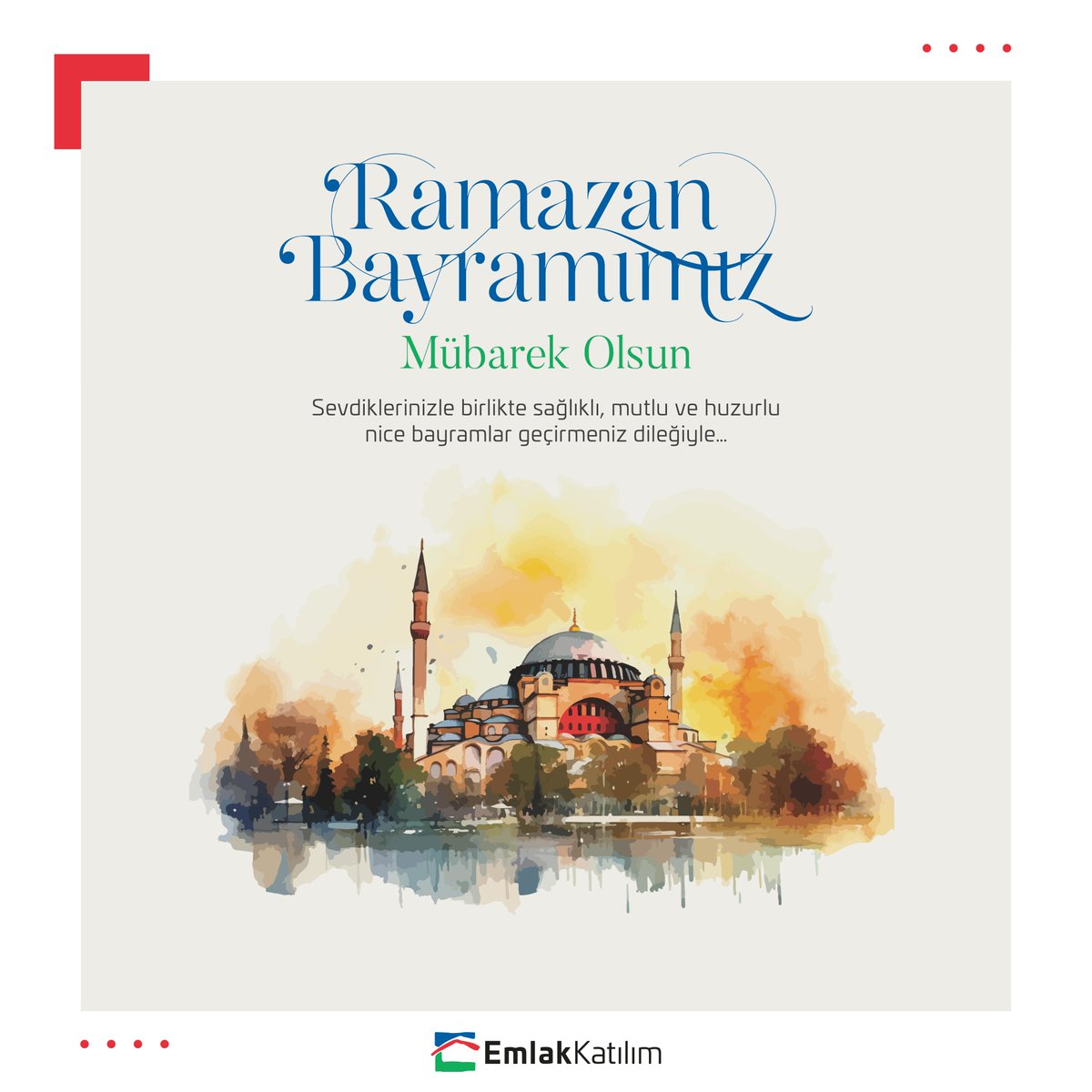 Ramazan Bayramı'nda tüm sevdiklerinizle birlikte sağlıklı, mutlu ve huzurlu günler geçirmenizi diliyoruz. Ramazan Bayramımız mübarek olsun. #RamazanBayramı #EmlakKatılım