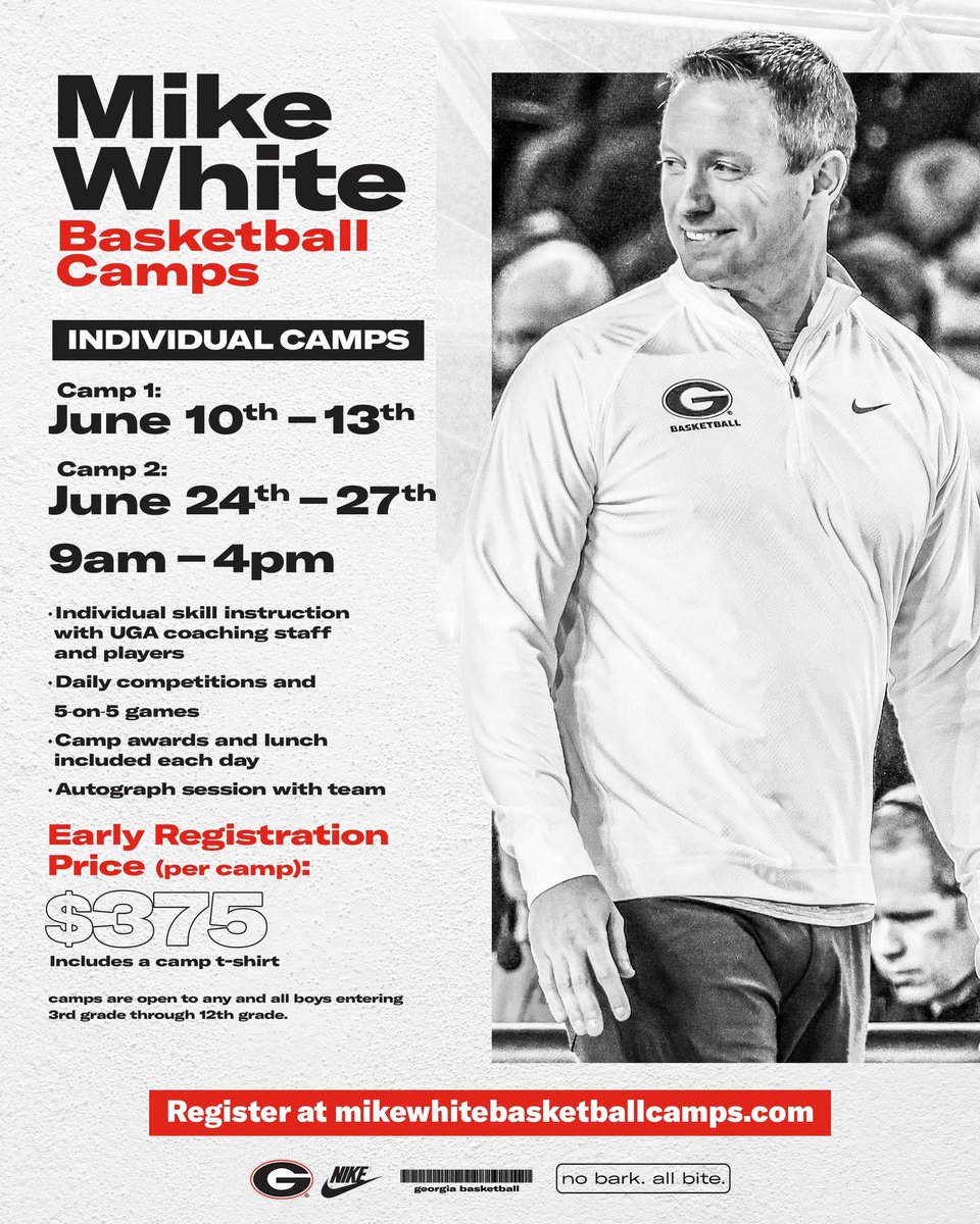 Come camping with us this summer! Sign up today to get the early registration price! mikewhitebasketballcamps.com #GoDawgs