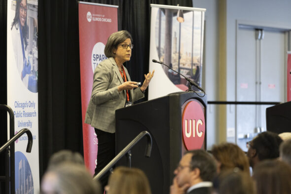 Threaded throughout Chancellor Marie Lynn Miranda’s remarks at her investiture ceremony was a subject close to her heart: research excellence. UIC research was highlighted during the investiture-week events in two sessions of SparkTalks: today.uic.edu/investiture-sp…
