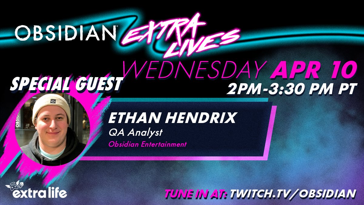 What's the plan for Extra Lives tomorrow? Joining us is QA Analyst Ethan Hendrix! Let's talk Quality Assurance while we vanquish bosses in Enshrouded by @KeenGamesStudio! 🖥️ We invite all who have questions about QA. ⏰ Wednesday, 2PM PT / 5PM ET 📷 twitch.tv/obsidian