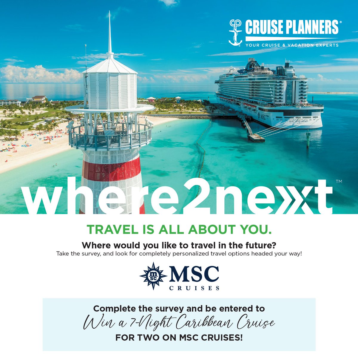 Dreaming of a Caribbean escape? 🌴💦 Take our short Where2Next survey for a shot at a 7-night cruise for two on MSC Cruises! Enter by June 30, 2024 — a stunning adventure could be yours! 🚢✨ Enter now: hamiltontravelandtours.com/Where2Next/ #CruiseContest #DreamVacation