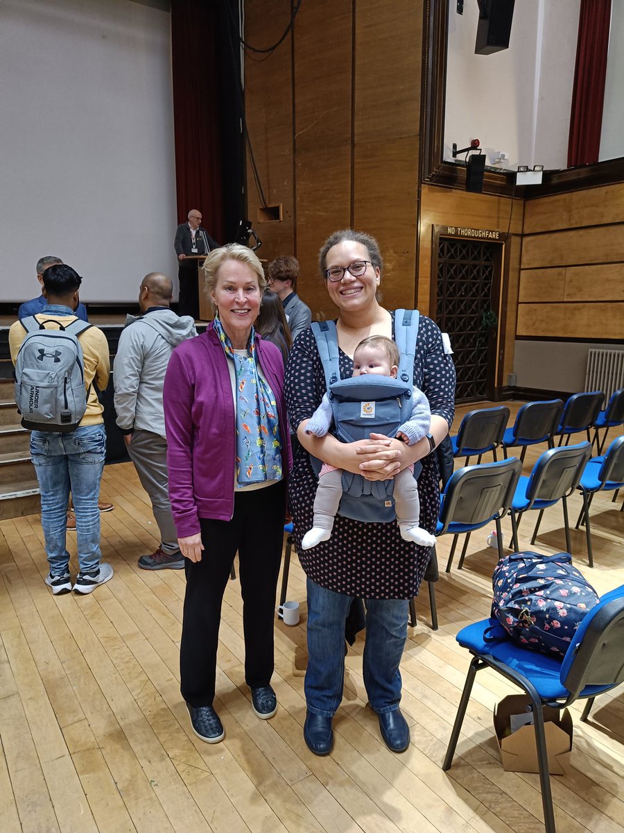Went to the 21st Bristol Synthesis Meeting with a three month old buddy hoping to stay through till lunch. She loved the science so much we stayed all day and got to meet @francesarnold. A great use of a KIT day. 😁