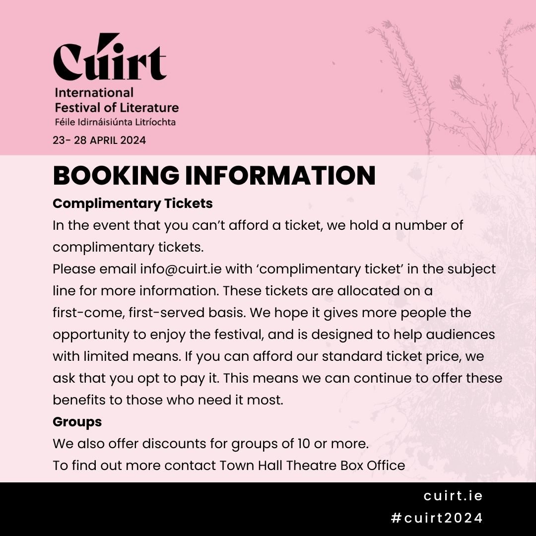 ✏️Cúirt strives to be an accessible and enjoyable festival for everyone. To help make this happen we offer various concession prices and free tickets, please see images below for more details or read about our offers here: loom.ly/Cbi7v5Q #cuirt2024
