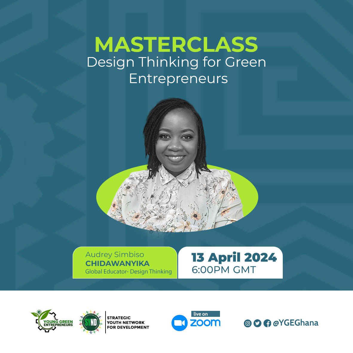 Are you a green entrepreneur looking to make a positive impact on the environment? This free masterclass on design thinking for green entrepreneurs is for you! Join @audreysimbiso , a global educator in design thinking, on ... #GreenInnovations #SYNDGhana #ClimateAction 1/2