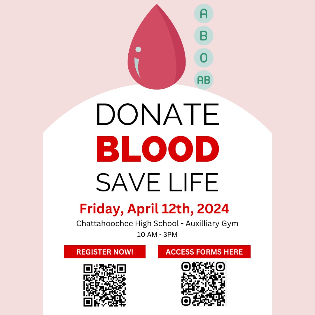 The upcoming Hooch BETA and HOSA blood drive is our school's effort to address the current nationwide blood shortage. Your donation can make a BIG difference! Use QR codes for needed Forms for eligibility & to Register.