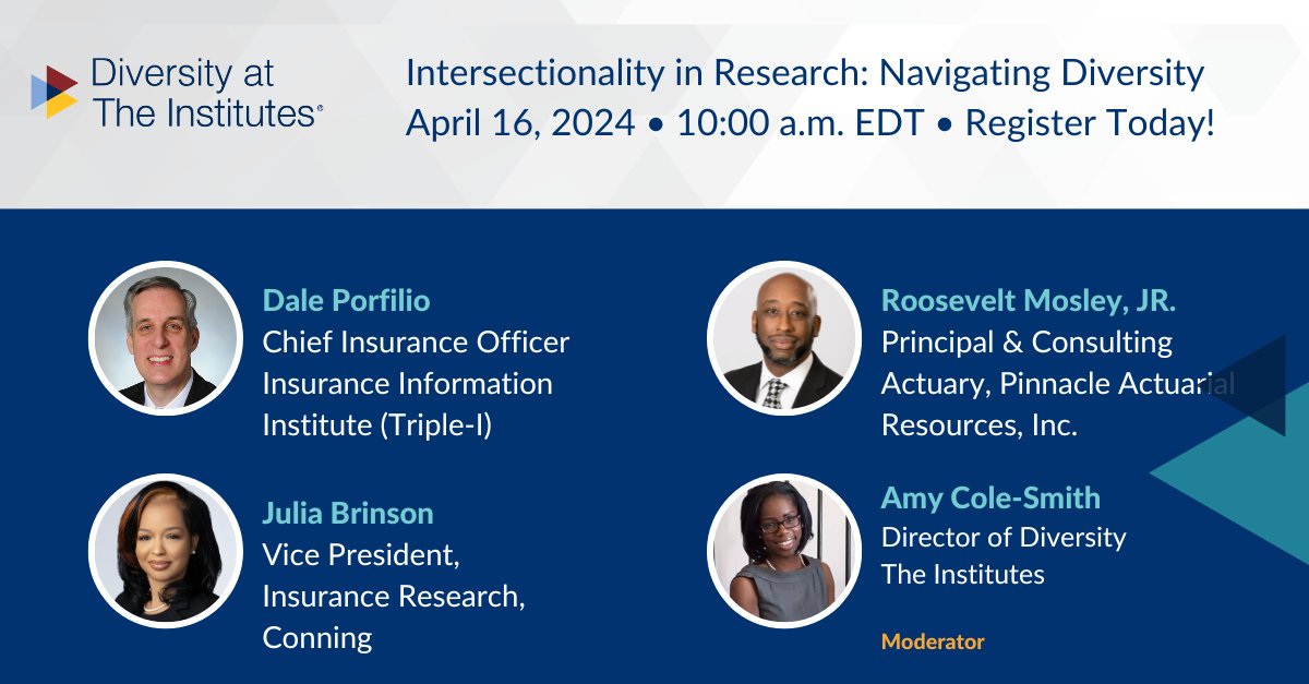 Explore how gender, race, ethnicity, and other identity markers intersect within research. Learn how to create inclusive research spaces and foster a diverse and equitable research community, specifically in #insurance & risk management. To register: bit.ly/49ESly9 #DEI