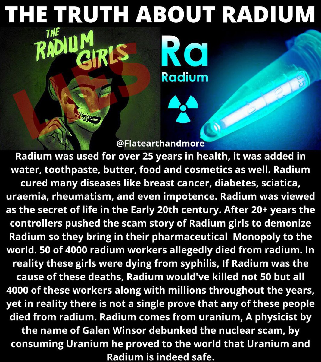 Both Radium and Uranium is safe and in fact healthy for our body. They have scared us with terms like 'nuclear reactors' and 'redioactive' when in reality there is nothing to be scared if, it's all a scam. What we really should be scared of is the RF/EMF that has been bombarding…