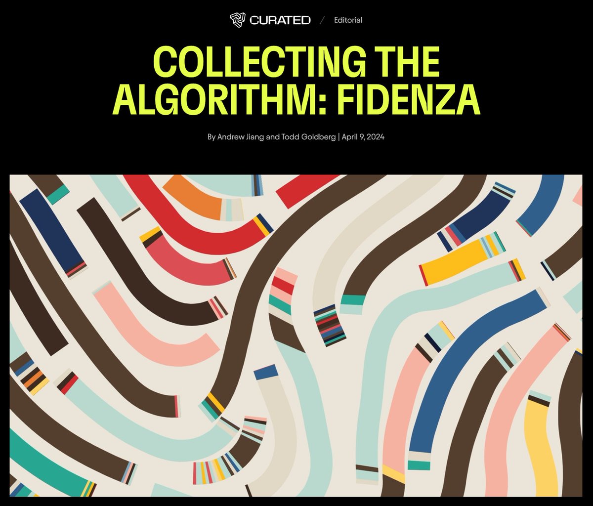 1/ Long-form generative art has been the dominant format for generative art on the blockchain. No other collection better encapsulates it than Fidenza by @tylerxhobbs. The “Collecting the Algorithm” series continues with our latest editorial on the iconic collection. (🔗 below)