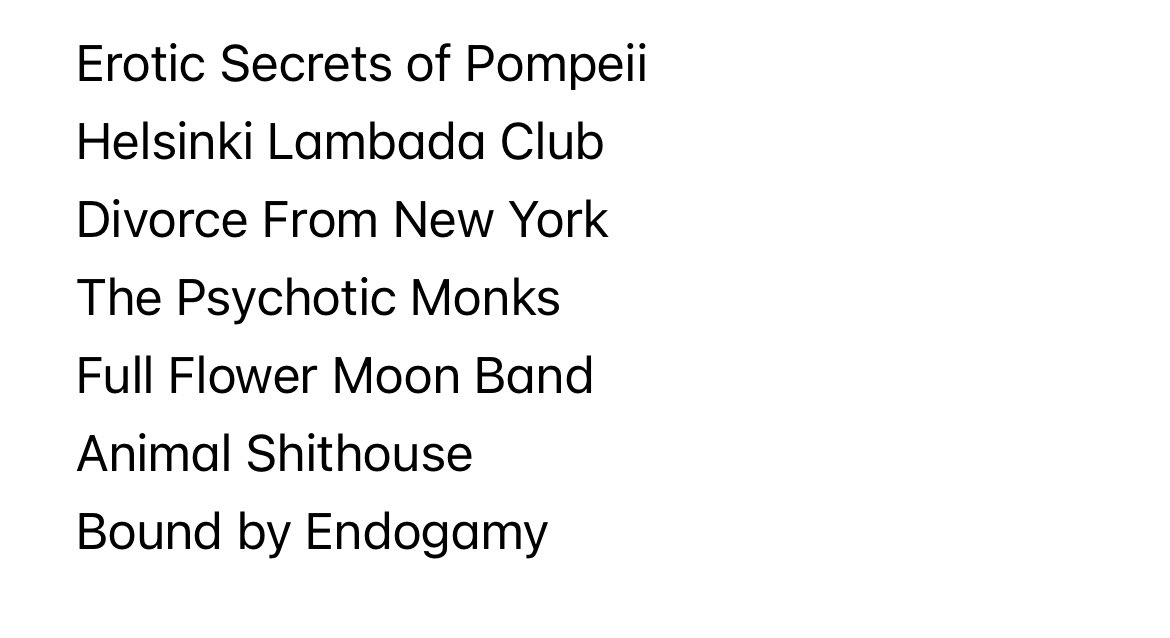 One year when I go to @thegreatescape festival I’m going to select the artists I see purely by their names. If that was the case this year, I’d go for this lot ⬇️ Or maybe Great Escape could just have a ‘Bonkers Names’ Stage!