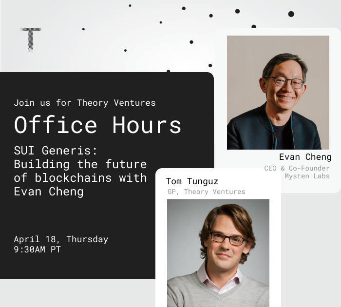 On April 18th at 9:30am Pacific time, Office Hours will host Evan Cheng, founder & CEO of Mysten Labs, creator of SUI. Evan & the Mysten team were instrumental in the creation of Meta’s high-performance blockchain techology before leaving to start Mysten. There are few key…