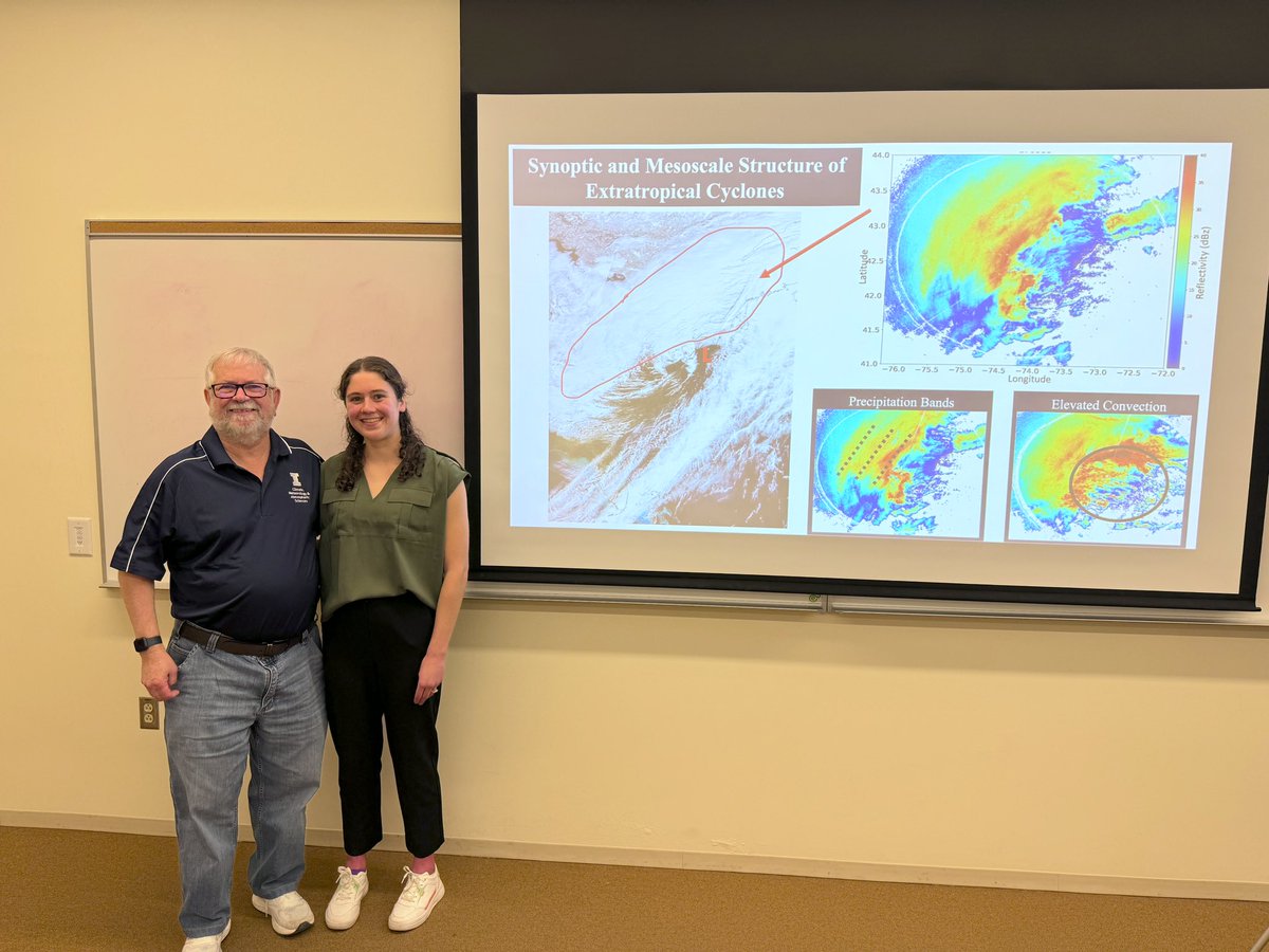 Congrats to Kaylee Heimes (@HeimesKaylee), who completed her MS Degree today on Elevated Convection in Winter Storms during @SnowIMPACTS under the advisement of Prof. Emeritus Bob Rauber (@BobRauber)!