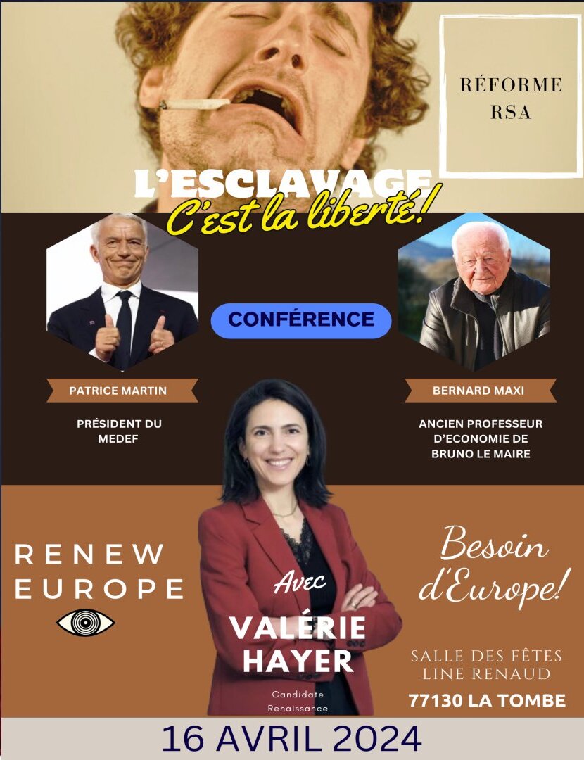 J'espère que les feignasses antitout auront la bonne idée d'assister à cette conférence de Valérie Hayer, consacrée au travail émancipateur. En plus, elle pourra s'appuyer sur l'expertise de ses deux invités de marque. 
#BesoinDEurope 
#Europeennes2024