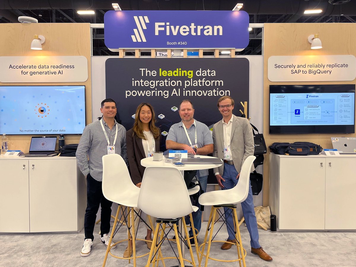 Day 1 of #GoogleCloudNext is here, and we are thrilled to be a part of it! We can't wait to connect with all the attendees and demonstrate how Fivetran can revolutionize your data in the cloud. Swing by booth #340 to meet our team and learn about unlocking the power of your data!