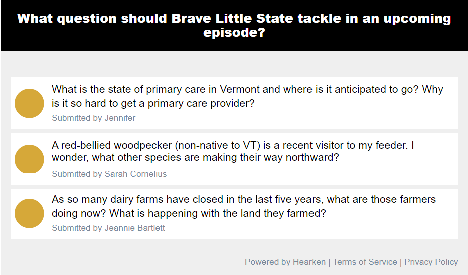 I’m about to report a new episode of Brave Little State. Vote on the question you want us to dig into!
🩺 Primary care
🌎🐦 Species moving northward
🐄 Shuttered dairy farms

Thank you!! 🙏
vermontpublic.org/podcast/brave-…