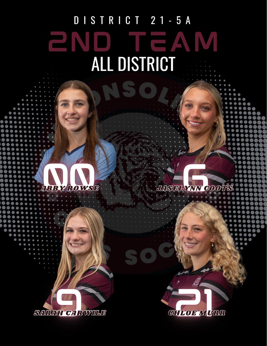 A&M Consol Lady Tigers (@amcconsolsoccer) on Twitter photo 🥈2ND TEAM ALL DISTRICT🥈
Congrats to these four Tigers for being selected by District 21-5A:
<a href="/abbigail_rowse/">Abbigail Rowse</a>
<a href="/CootsJaselynn14/">Jaselynn Coots</a>
<a href="/sarah_carwile/">Sarah Carwile</a>
<a href="/chloemurr06/">Chloe Murr</a>
At the risk of being redundant, these four will also be returning in 2025! 🥈2ND TEAM ALL DISTRICT🥈
Congrats to these four Tigers for being selected by District 21-5A:
<a href="/abbigail_rowse/">Abbigail Rowse</a>
<a href="/CootsJaselynn14/">Jaselynn Coots</a>
<a href="/sarah_carwile/">Sarah Carwile</a>
<a href="/chloemurr06/">Chloe Murr</a>
At the risk of being redundant, these four will also be returning in 2025!