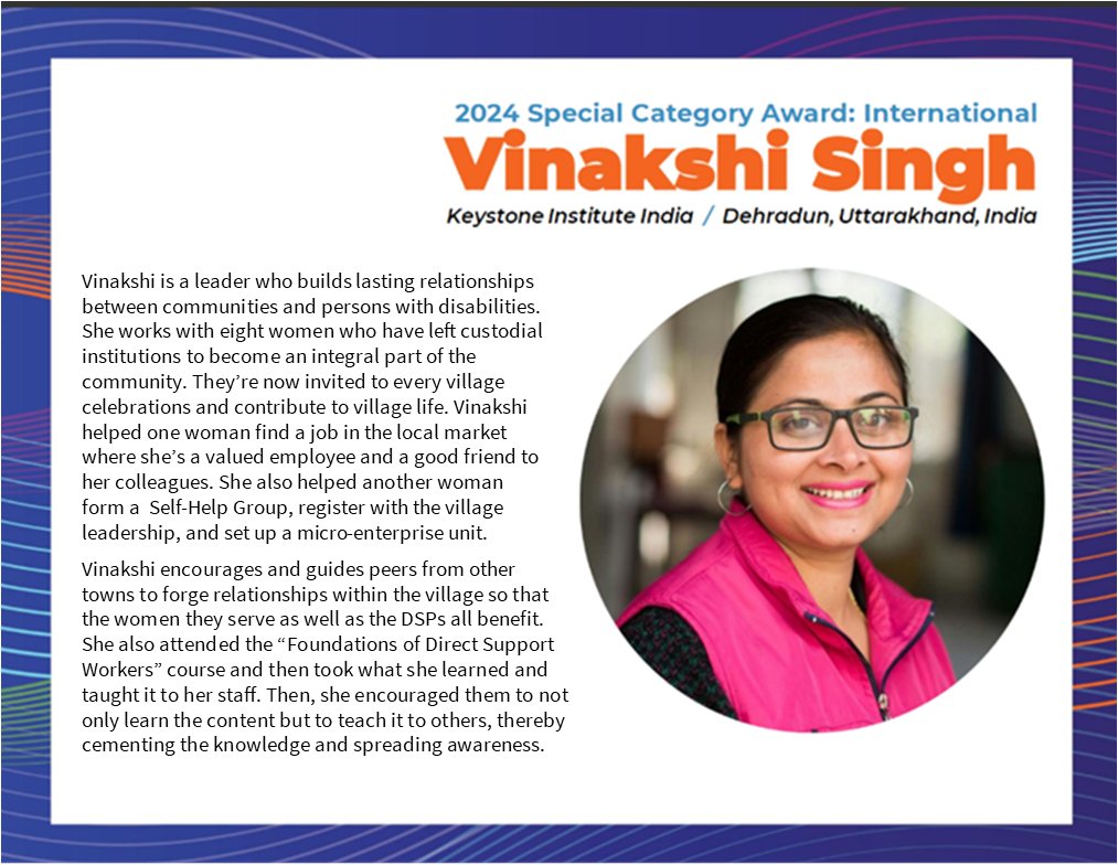 Congratulations to Vinakshi Singh, recipient of the 2024 @TheRealANCOR International Direct Support Professional of the Year award! Learn about Keystone Institute India’s work: khs.org/what-we-do/key…