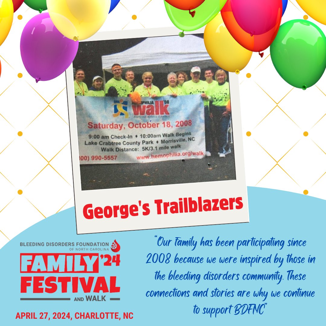 We are highlighting George's Trailblazers! 'Our family has been participating since 2008 because we were inspired by those in the bleeding disorders community. These connections and stories are why we continue to support BDFNC'
Create your own team today! secure.qgiv.com/event/2024char…