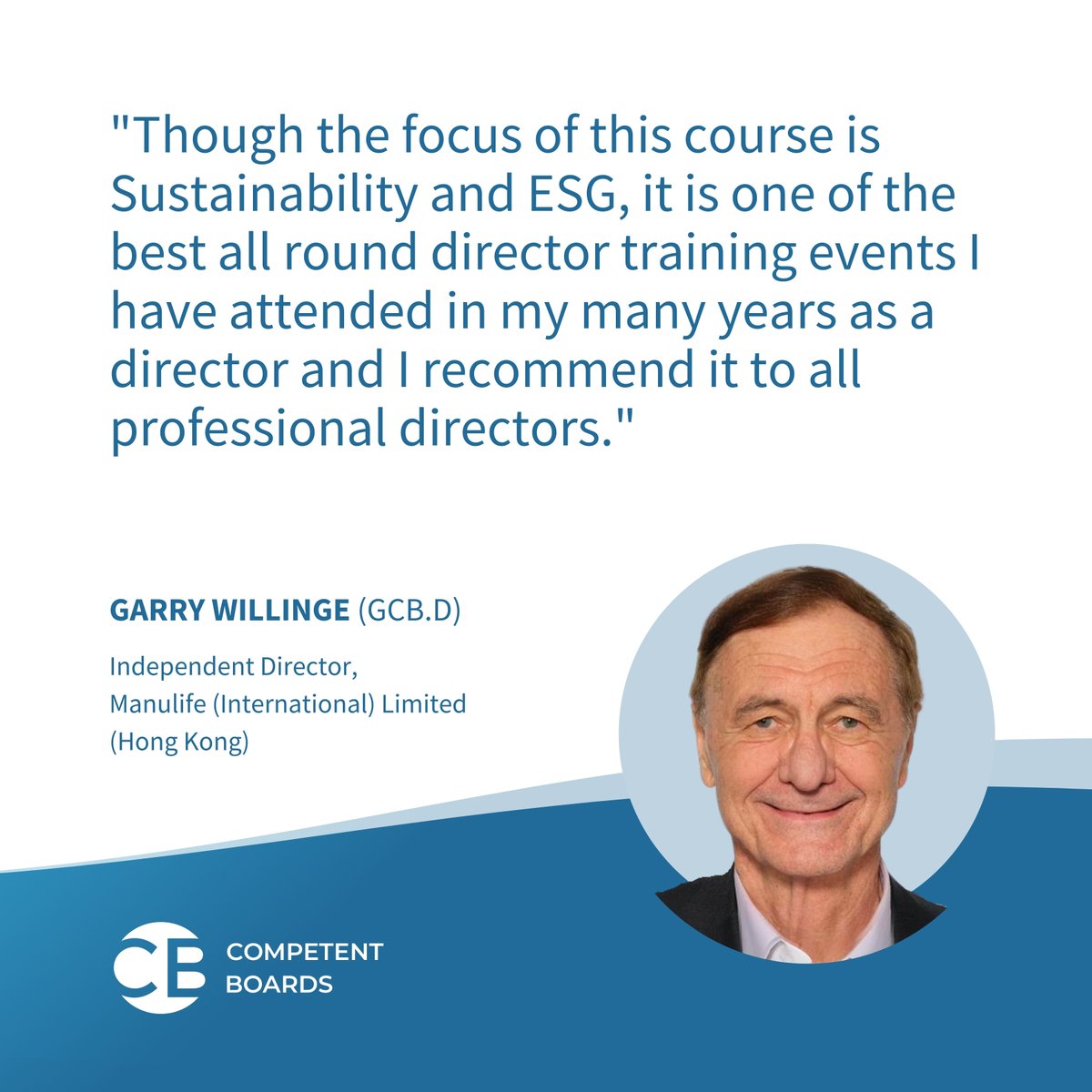 Thank you Competent Boards alumnus Garry Willinge for your kind words! Want the same experience? Learn more about our #Sustainability & #ESG Designation and Certification competentboards.com/programs/susta… #ExecutiveEducation #BoardEducation
