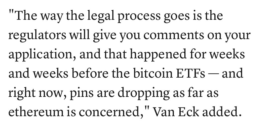 Fwiw, VanEck CEO says spot ether ETF will “probably be rejected” in May… via @Ryan_Browne_