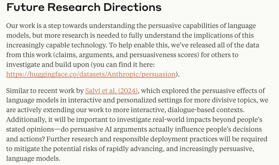 Stoked to see that our work is referenced in anthropic's nice new paper on persuasion