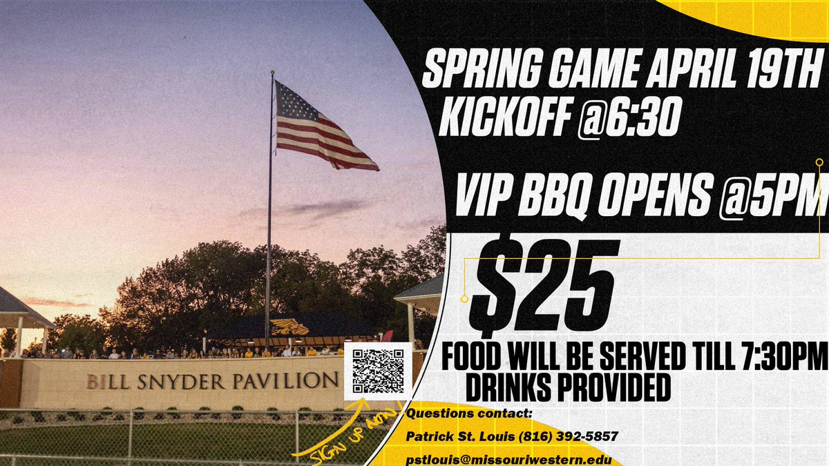 Excited for Alumni weekend next weekend! The golf tournament is all filled up but our VIP BBQ still has spots open! Come join us for our Spring game and some tasty food! #OurCity🦅🦁