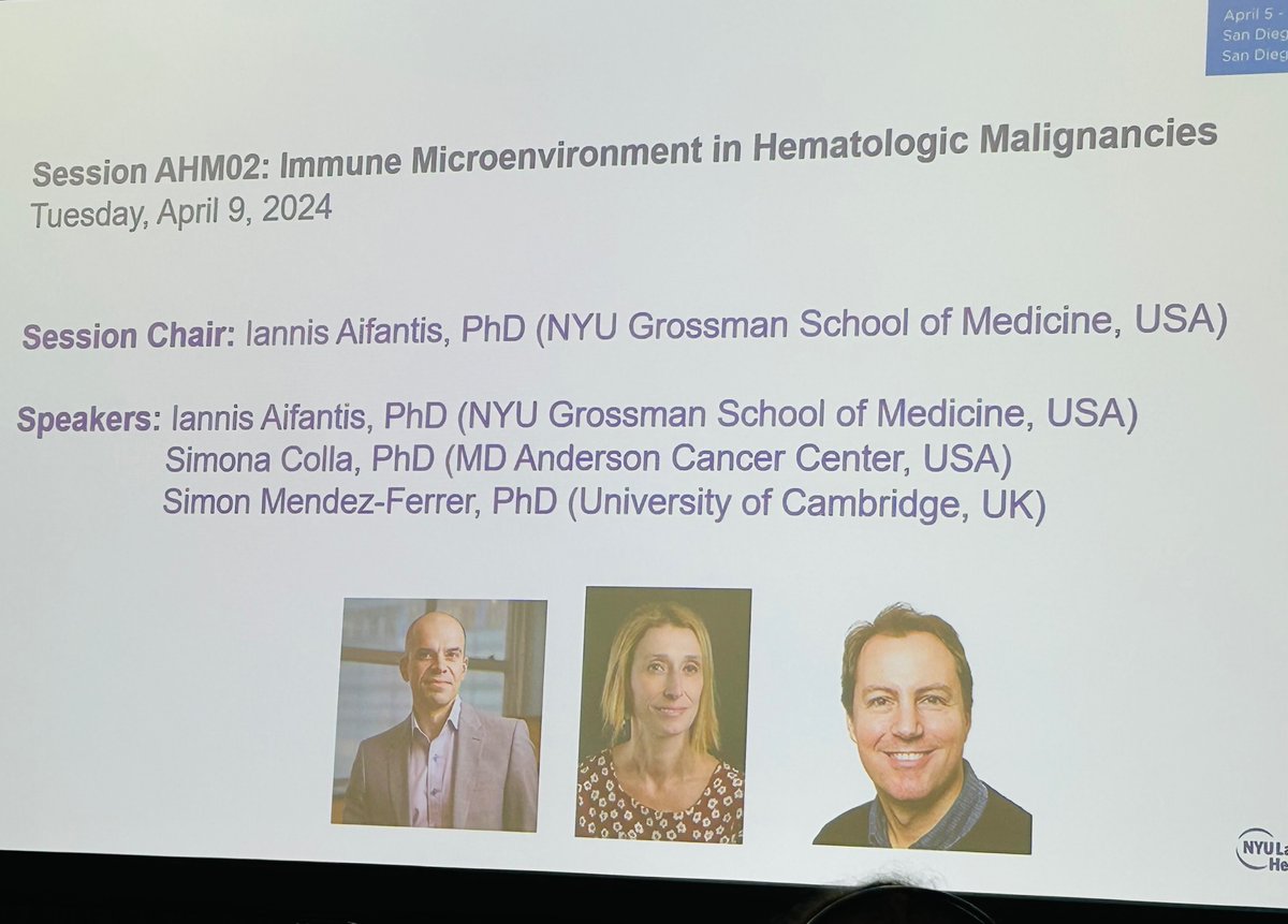 Do not forget that #leukemia has also a tumor #microenvironment #TME ! Excelent session chaired by @iannisaifantis1 with Simona Colla @MDAndersonNews and Simon Mendez-Ferrer @Cambridge_Uni