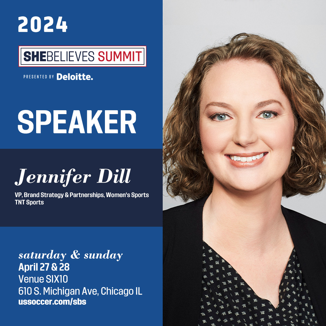 Joining an exciting list of leaders in sports at the 2024 SheBelieves Summit, presented by @DeloitteUS: Jennifer Dill!