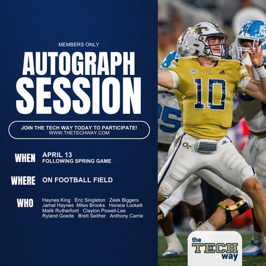 Hey everyone be sure to become a member of thetechway.com today to be able to get autographs from me and some of my teammates after the White and Gold Spring Game this Saturday! See you there @thetechwaynil #stingem