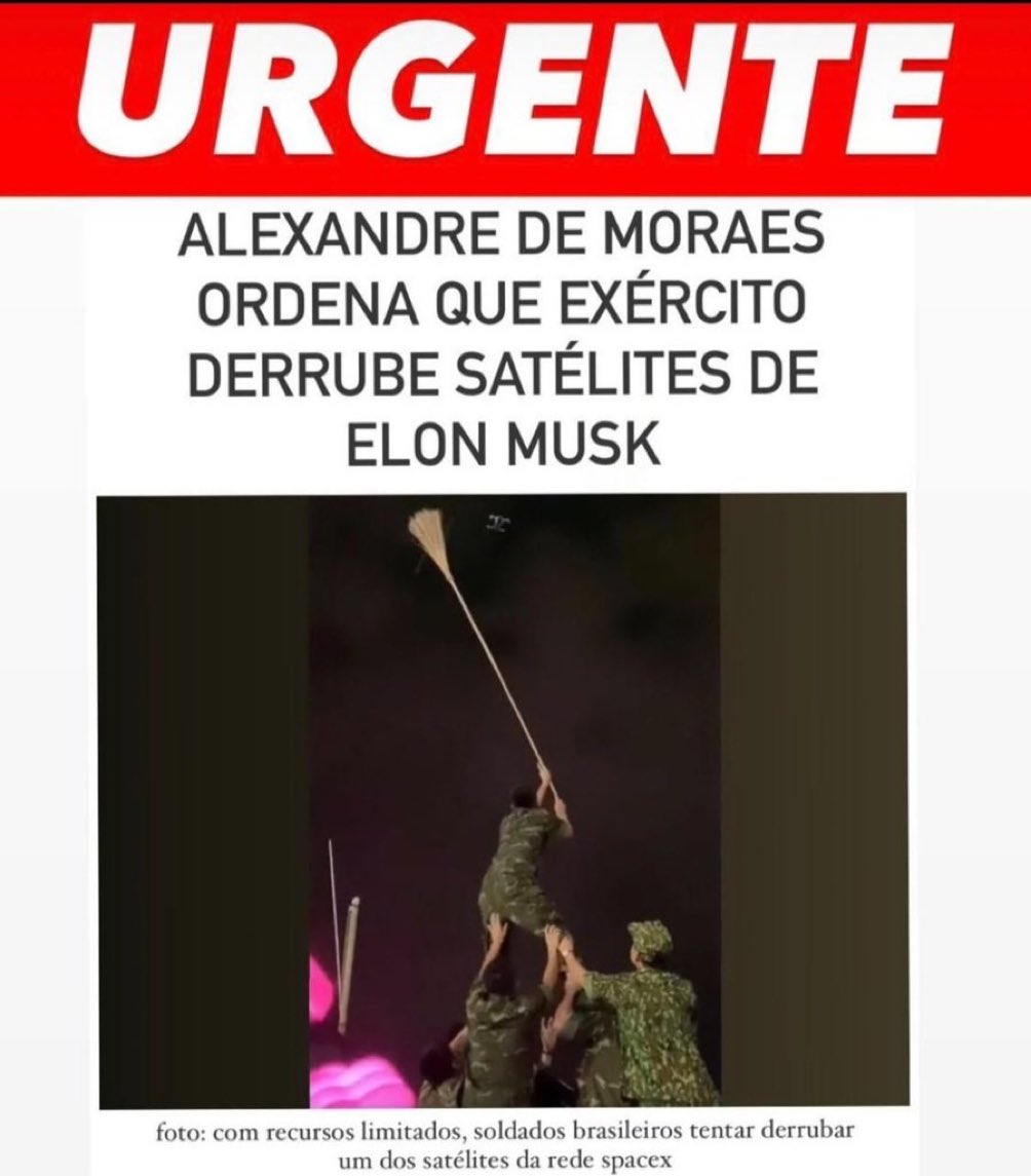 🚨 #BREAKING: <a href="/alexandre/">R.s</a> demands Brazilian Army to attack <a href="/elonmusk/">Elon Musk</a>'s satellite 🛰️