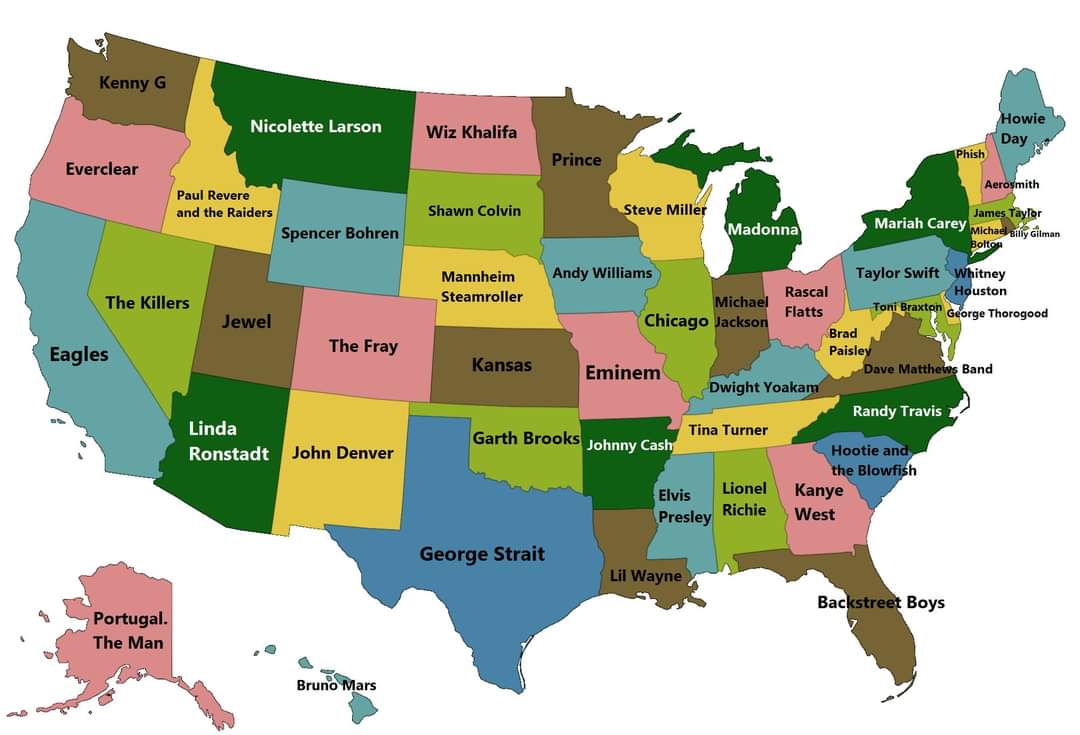 The highest grossing singer/musical artist/band from each US state