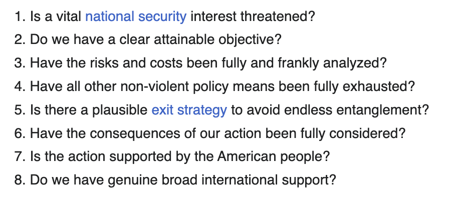 The Powell Doctrine lays out useful questions to ask before the U.S. gets involved in a war. Does Ukraine funding pass these tests?