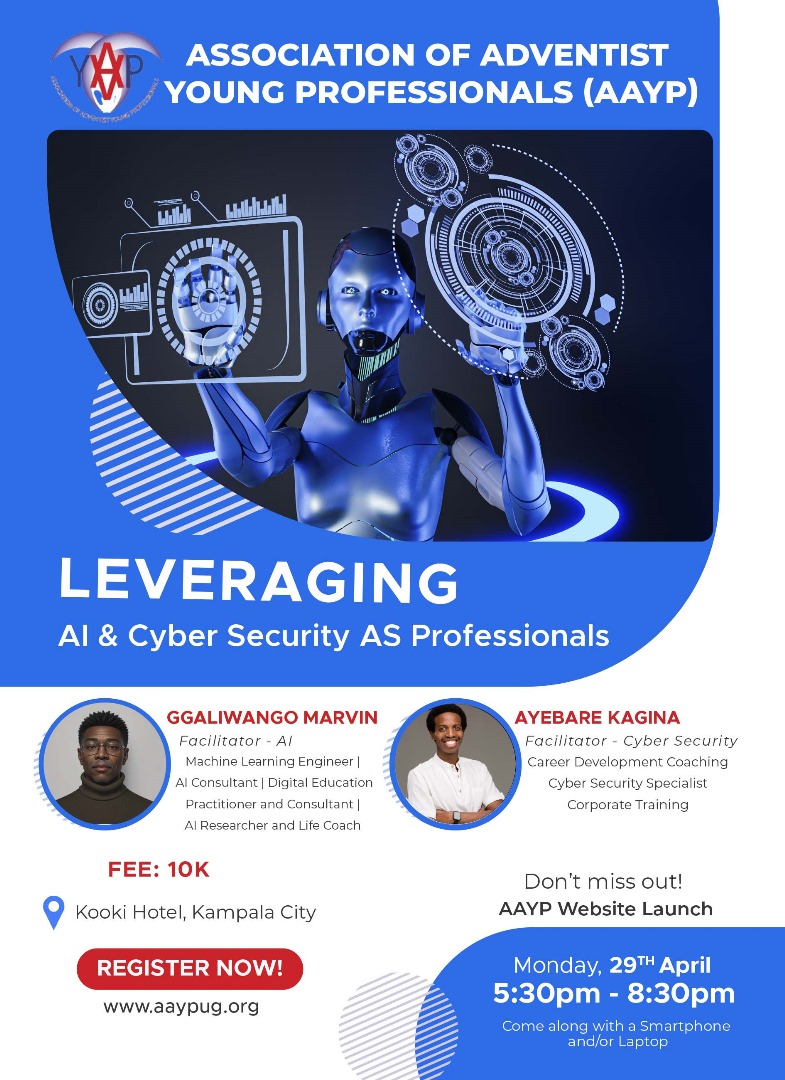 aayp_uganda's tweet image. We come to you with good news of fellowship this month...
We shall be leveraging AI and Cyber security as professionals.
Join us.
Register Now by clicking bit.ly/AprilFellowshi…
Carry your electronic gadget like PC to learn a skill.