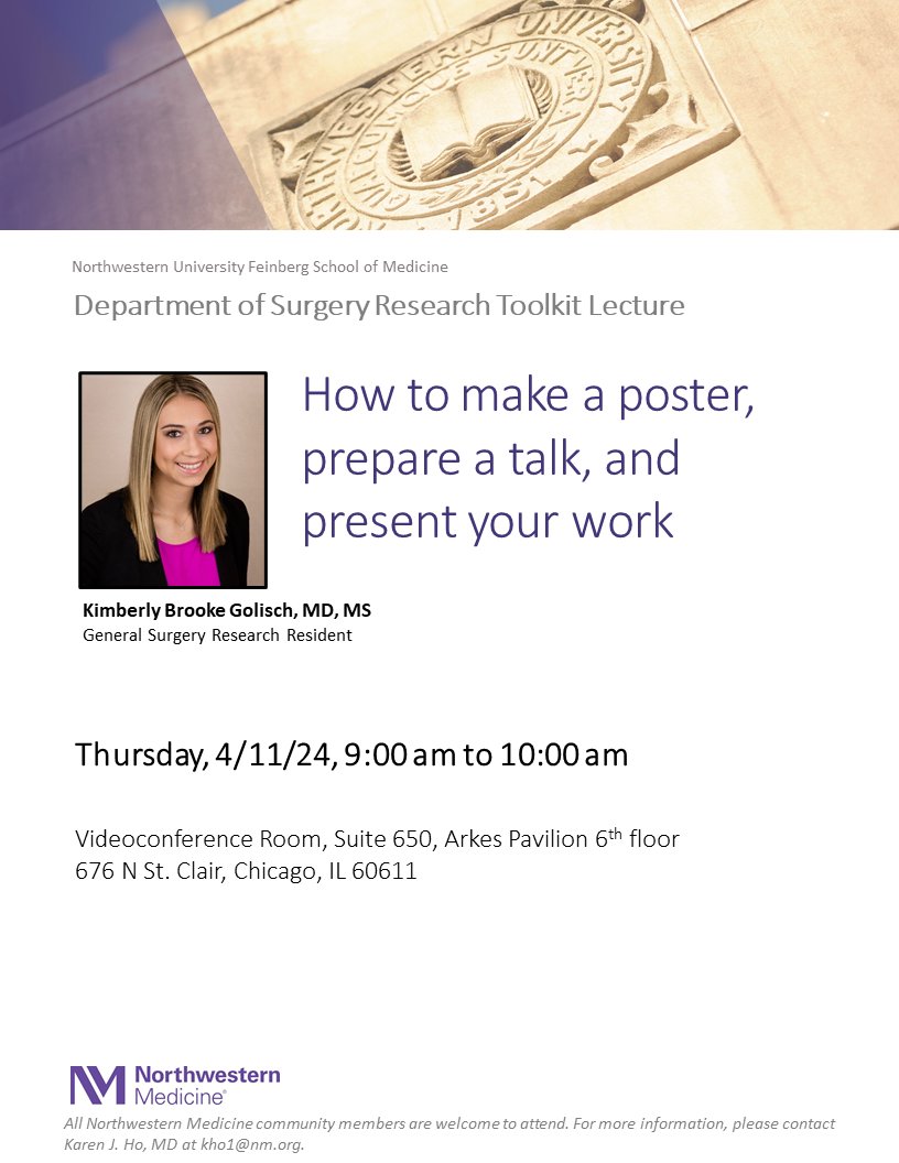 Join us Thursday 9-10 am for Department of Surgery Research Toolkit Lecture. Presenter will be @BrooketheOstomy!