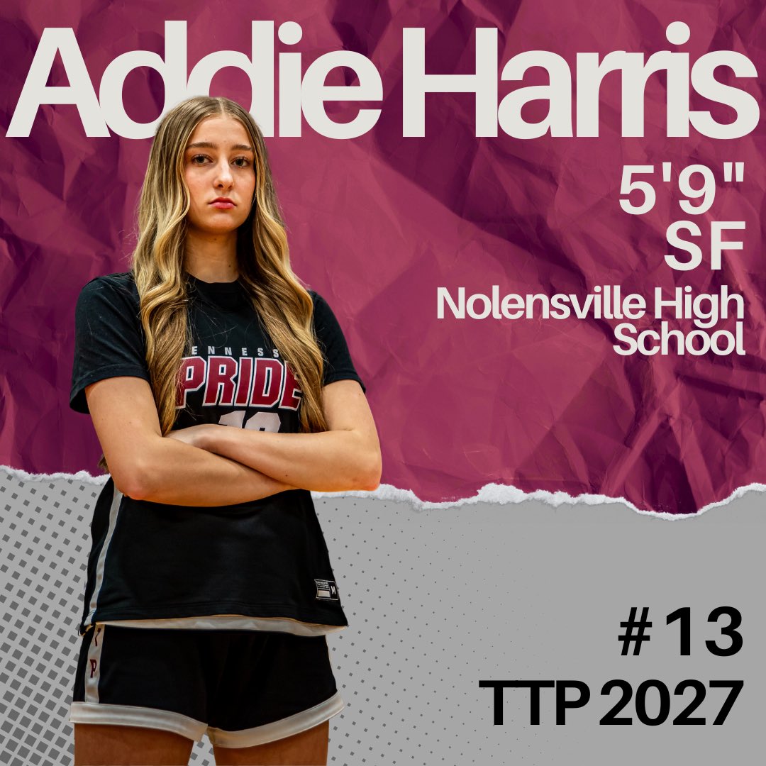 Player Profile: Addie Harris. Was 6th man/starter for V & helped team to win district tourney. V highs: 14 pts vs Franklin, 11 rebs vs. Webb, 4 asts vs Dickson Co. Played 9th Gr. 🏐 as starting middle - team went 22-1. Has 3 brothers. FCA & CHYG. Loves Chipotle. @a_harris2027