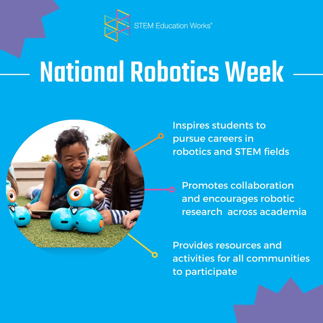 It's #NationalRoboticsWeek! 🤖 

Share the excitement of #robotics with students of all ages through activities and resources on our website.

Visit the link below to see our robotics offerings.

stemeducationworks.com/category-robot…

#STEM #MakeTimeForSTEM #STEMEducation